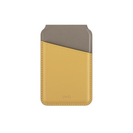 Магнитная подставка-визитница Uniq Lyden DS для iPhone with MagSafe Желтый/серый